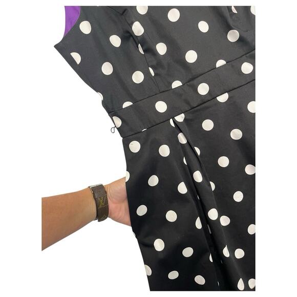 WHBM Dress Womens 10 Black White Polka Dot Fit Flare Sleeveless Round Neck Pinup - Picture 3 of 14